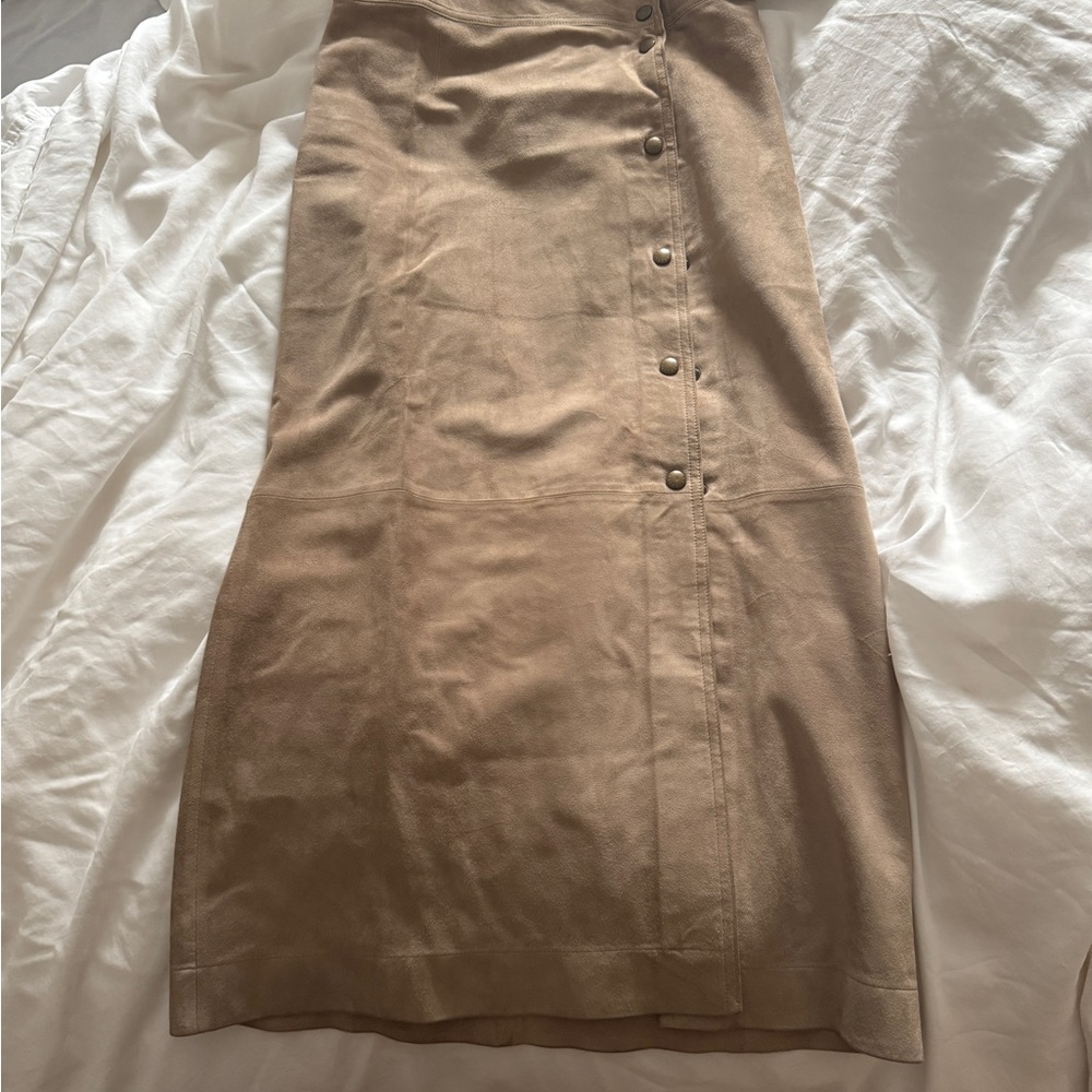Celine Tan Midi Skirt with Button Detail
